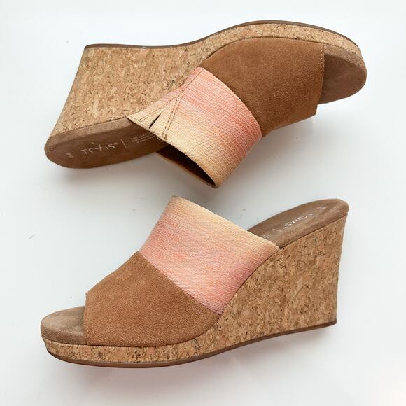 TOMS Monica Cork Wedge Mule Sandal Ombre Tan Orange Size 10 - Picture 6 of 11